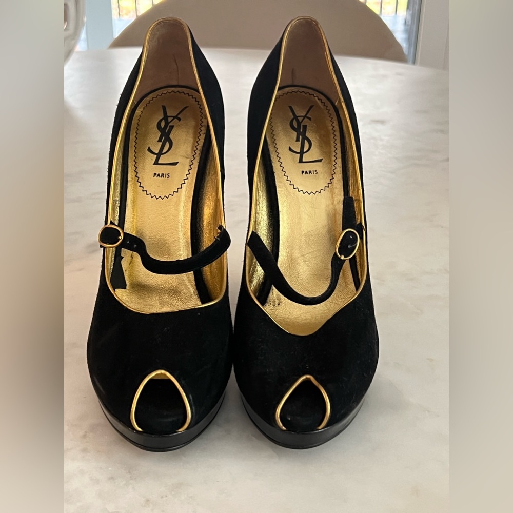 Yves Saint Laurent Black and Gold Platform Shoes
